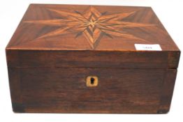 A late 18th century star marquetry inlaid mahogany box. With hinge opening, 11.5 H x 26.5 cm W x 22.