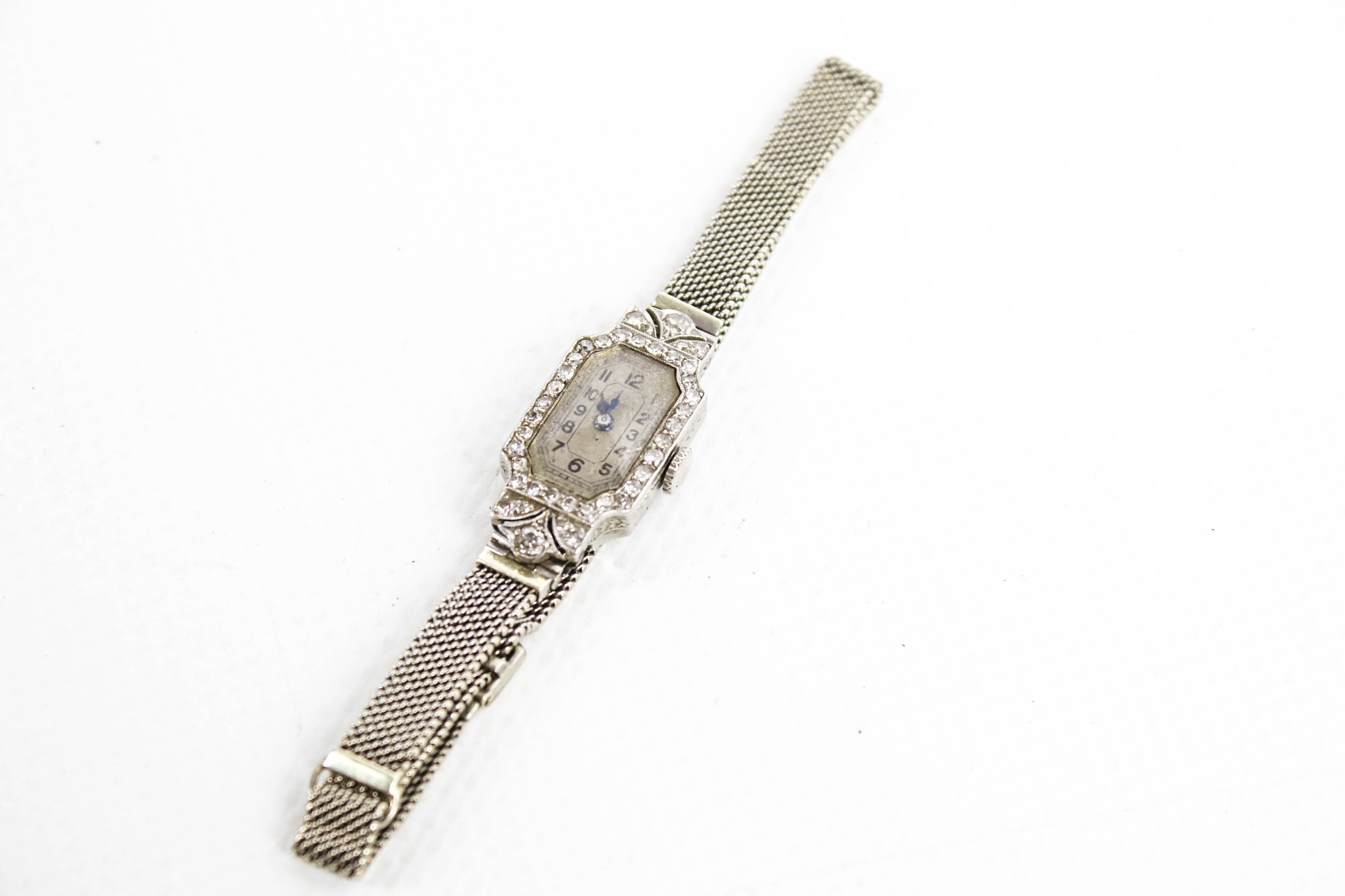 A lady's Art Deco platinum and diamond rectangular bracelet watch. - Image 2 of 4