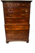 A 19th Chest on Chest. Two short over six graduated drawers, mahogany veneer oak lined.