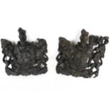 Royal Coat of Arms: Two c.1900 black painted cast iron moulds.