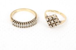 Two 9ct gold and diamond dress rings.
