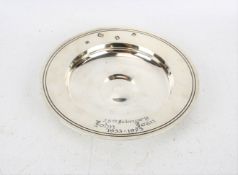 A silver 'armada' dish. Engraved with a presentation inscription '...