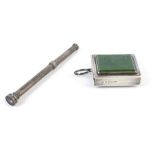 A Victorian silver and nephrite jade mounted vesta/match case and a propelling pencil.