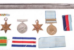 Medals: Three WWII medals, 39-45, two further medals and a bayonet.