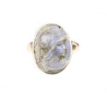 An early 20th century rose gold and labradorite oval cameo ring.