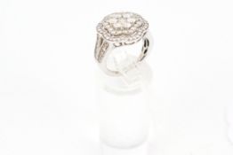 18ct white gold and diamond lobed-round cluster ring.