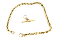 A gold hollow oval-belcher link watch chain.