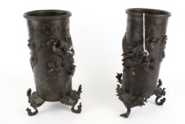 A pair of Meji Japanese bronze vases.