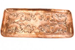 Newlyn: A stamped vintage oblong rectangular copper tray.