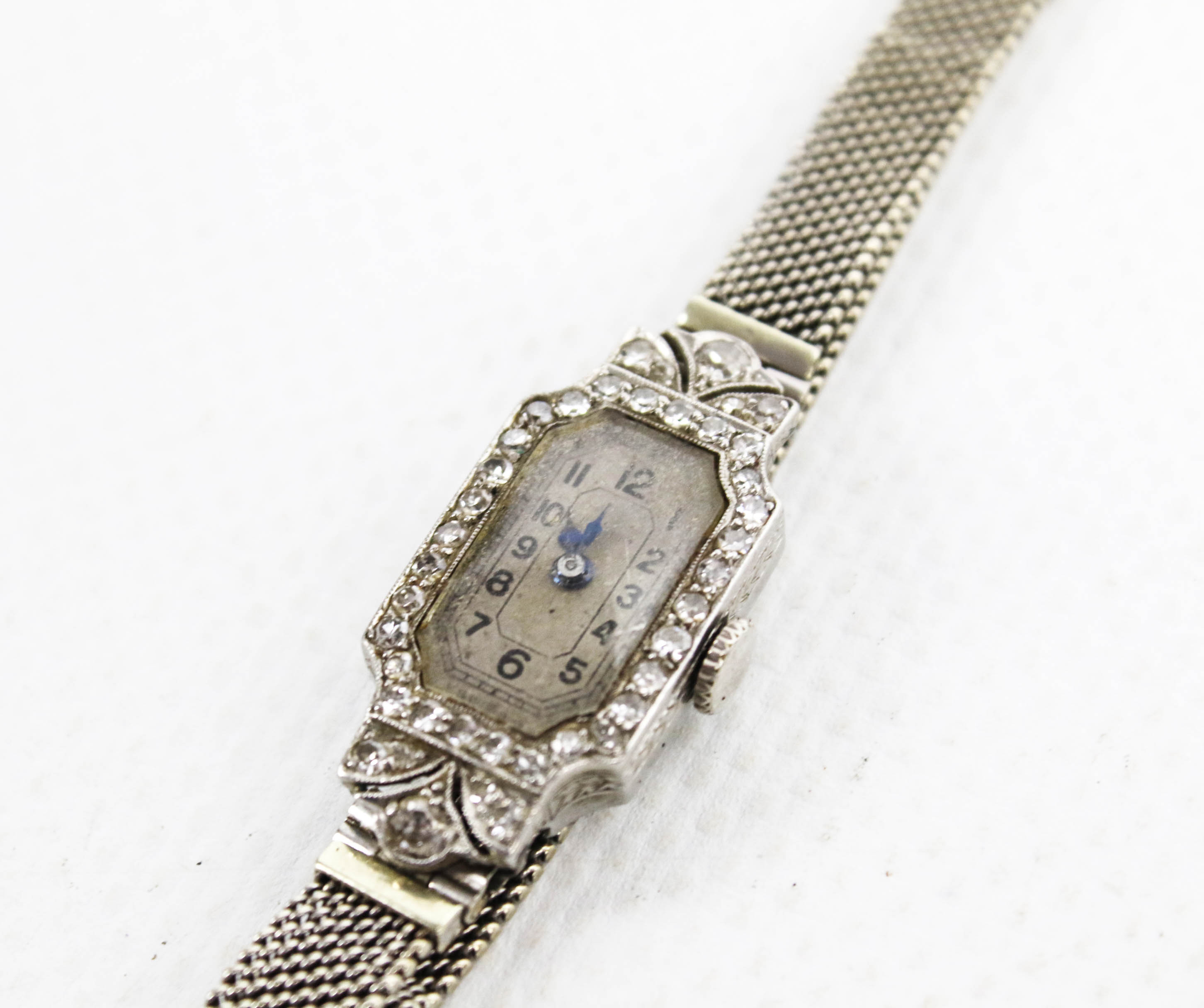 A lady's Art Deco platinum and diamond rectangular bracelet watch. - Image 3 of 4