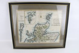 After Andrew Johnston C. 1753, a hand coloured bordered double paged map of Scotland.