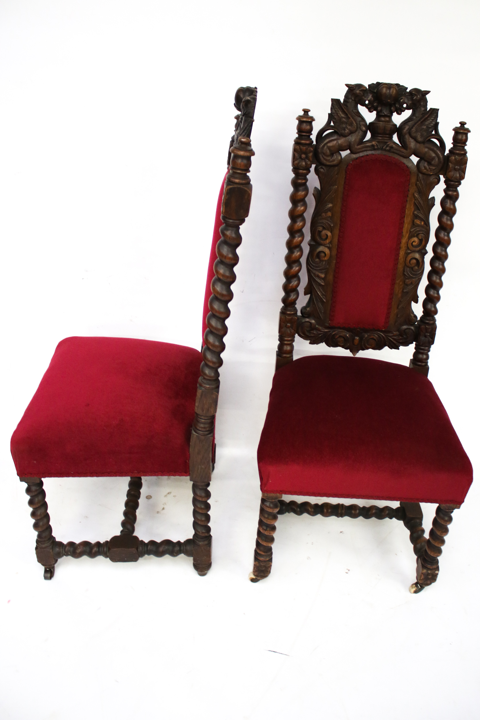 A pair of Victorian heavily carved oak chairs. - Image 2 of 3
