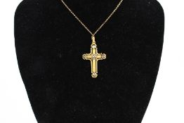 A 19th century gold and rose diamond cross and chain.