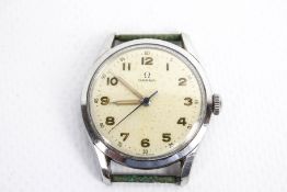 Omega, a gentleman's stainless steel round wristwatch, circa 1950.