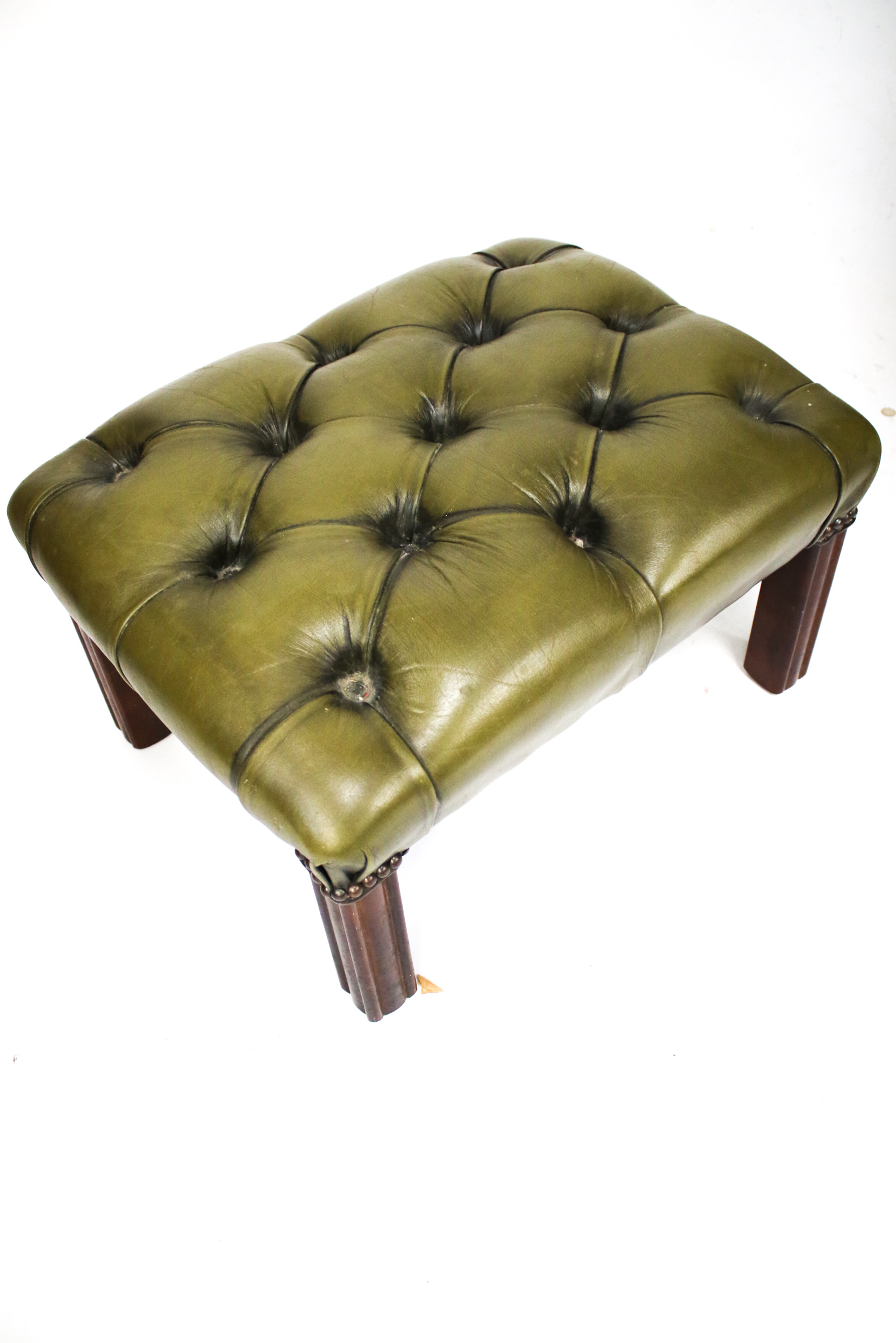 A 20th century Georgian Style green leather button back upholstered wing back armchair and - Image 3 of 3