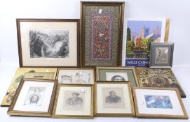 A collection of assorted mostly framed pictures. Including prints of 'Luther' and 'Bugenham', etc.