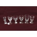 Six 19th century drinking glasses. All of different sizes and designs, Max. H13.