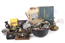 An assortment of collectables. Including a bronzed effect model of a weasel signed 'L.