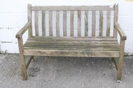 A wooden garden bench.