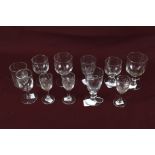 Eleven vintage drinking glasses. Of various sizes and patterns, Max.