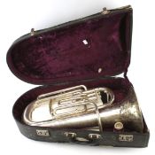 A cased Boosey & Hawkes Lafleur tenor horn. S/n. 684401. Mouthpiece present.