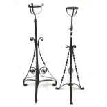 Two vintage adjustable tripod wrought iron lamp bases.