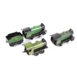 A collection of Hornby O gauge tinplate clockwork locomotive and tenders.