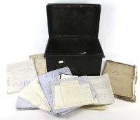 A vintage metal deeds box containing multiple Victorian letters and documents.