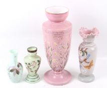 Four Victorian opaque glass vases.