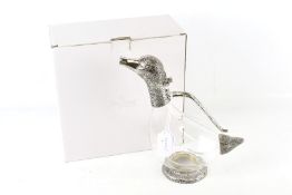 A contemporary claret jug modelled as a duck. In the original box.