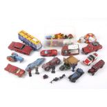 A collection of assorted playworn diecast vehicles. Including Matchbox, Spot-On, Corgi, etc.