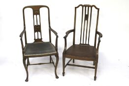 Two assorted Edwardian inlaid open armchairs.