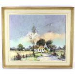 M. Gaulin oil painting on canvas of cottages. Signed bottom right.