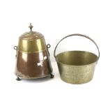 A brass preserve pot and a Dutch peat bucket.