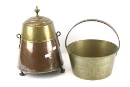 A brass preserve pot and a Dutch peat bucket.