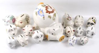 A collection of piggy banks.