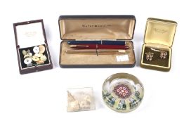 A Parker gold-plated pen, two other pens, a collection of cufflinks and studs,