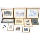 A collection of ten assorted framed pictures.