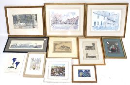 A collection of ten assorted framed pictures.