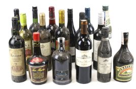 An assortment of wine and alcohol. Including Sloe Gin, Tia Maria liqueur, Baileys Irish Cream, etc.