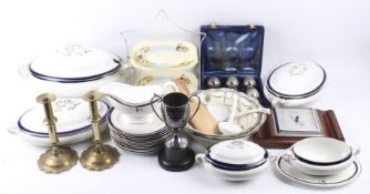 A collection of assorted ceramics items. Including tureens and a cake stand, etc. Max.