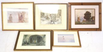 Five assorted prints. Including four Russell Flint and a windmill print. All framed and glazed. Max.