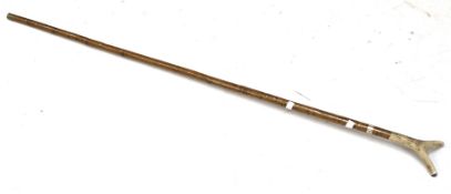A walking stick with antler handle.