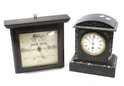 A Kemp Brothers barometer and a 20th century mantle clock.