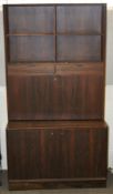 A mid century afromosia wood veneered bureau cabinet.