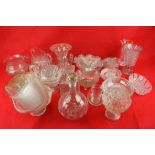 A large collection of vintage glass tableware. Including jugs, dishes and decanters, etc. Max.