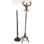 A contemporary bentwood coat stand and standard floor lamp. Max.