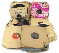 A collection of vintage 78 RPM records.