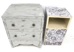 A painted chest of two drawers and a bedside cabinet.