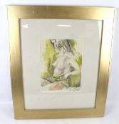 A contemporary watercolour. Depicting a nude female, indistinctly signed in pencil, 28.